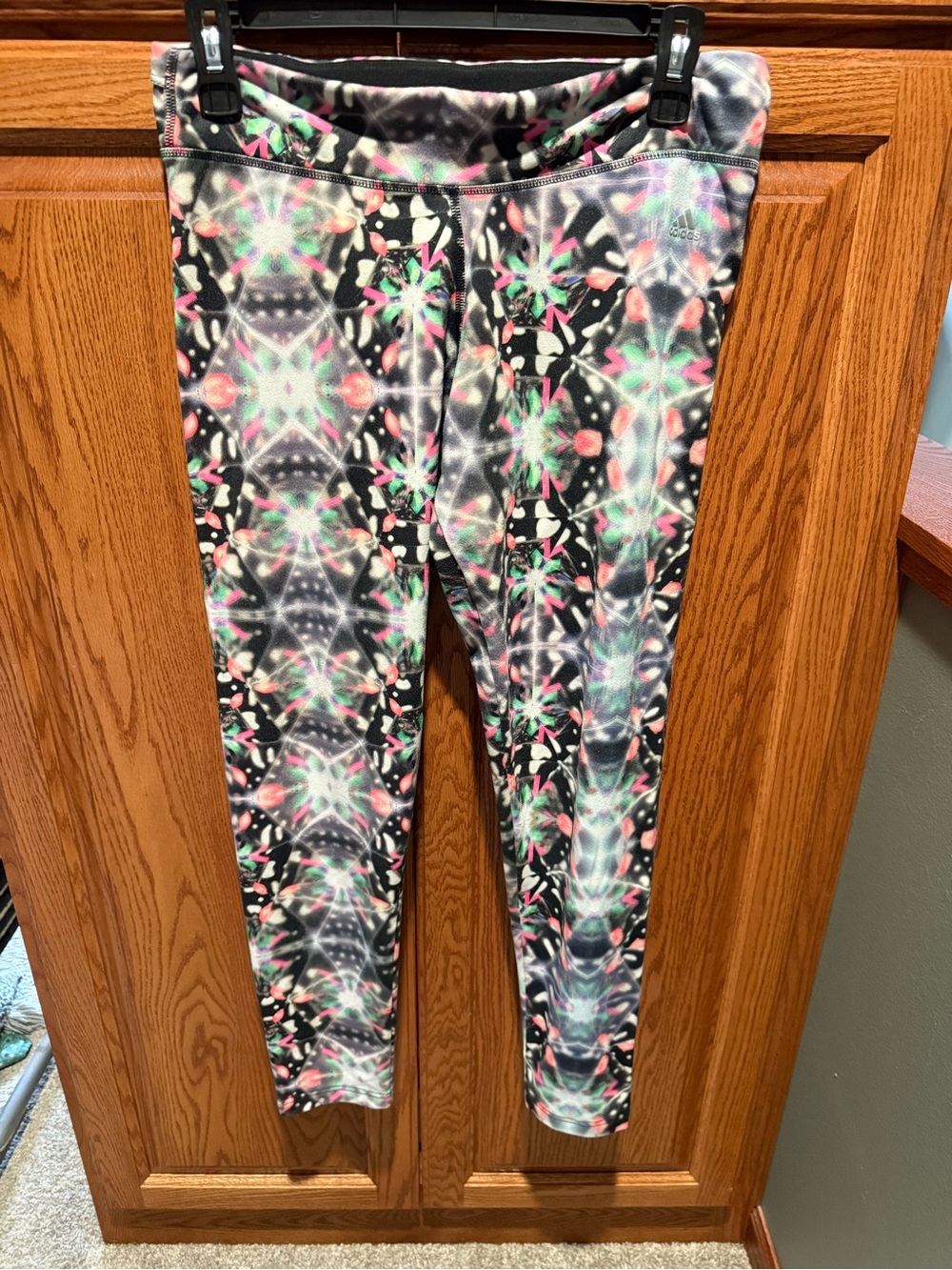 adidas Black Leggings with Pink & Mint Kaleidoscope Print